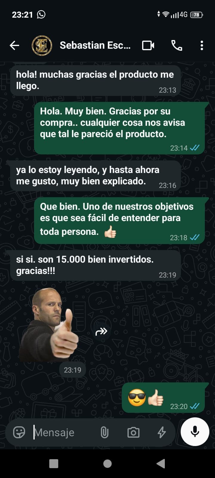 Opinión de un cliente por WhatsApp